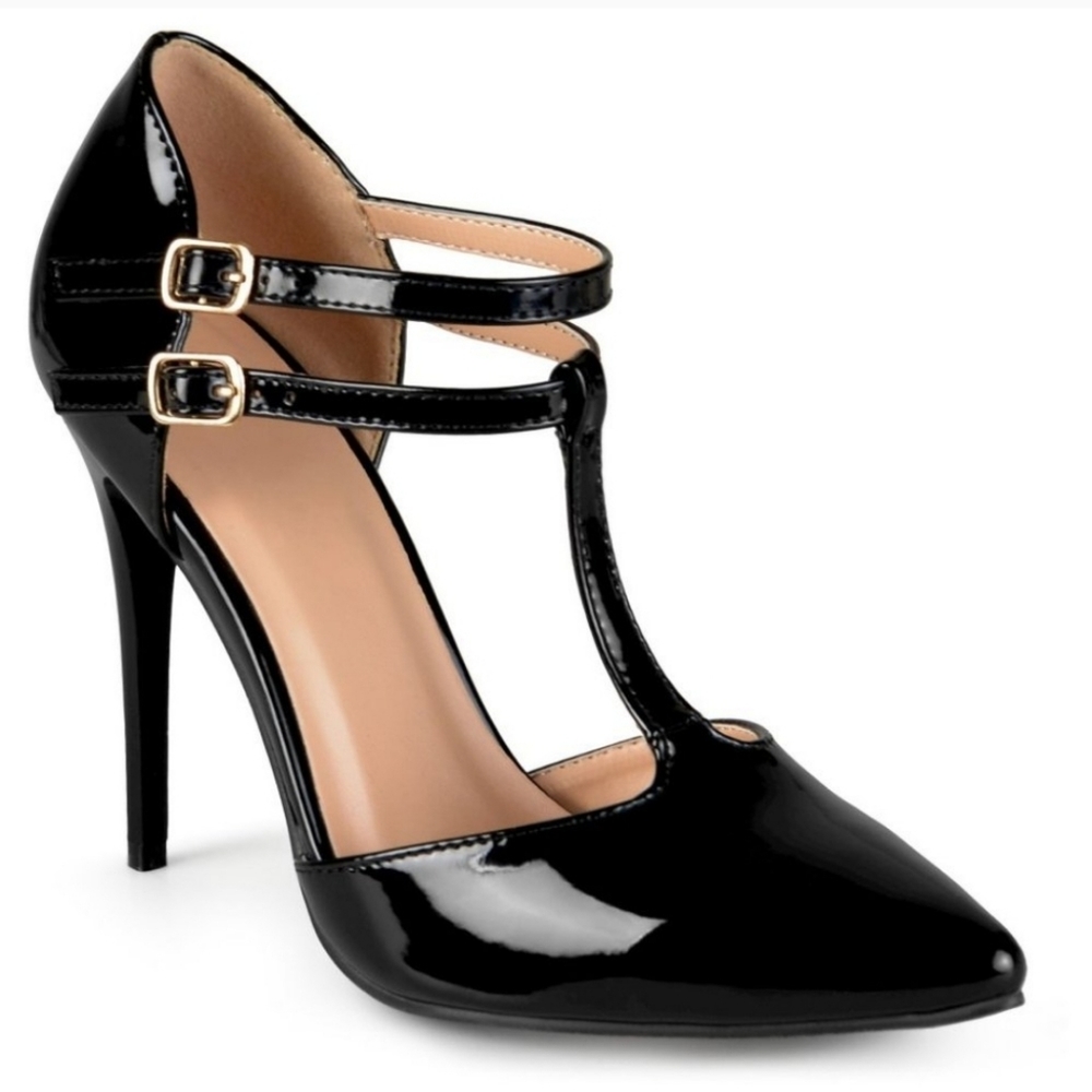 Journee Collection TRU T-strap Pump Black Size 8M New Vegan Patent leather NEW
